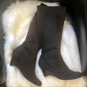 Tall Calvin Klein Espresso Brown Wedge Boots